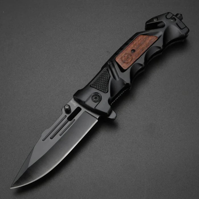 Outdoor folding knife with black wooden handle