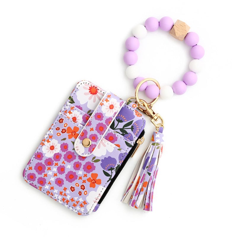 (🔥2025 NEW YEAR SALE - 50% OFF) Floral leather small wallet with keychain and bracelet 🔥𝐁𝐮𝐲 𝟑 𝐆𝐞𝐭 𝐄𝐱𝐭𝐫𝐚 𝟐𝟎% 𝐎𝐅𝐅