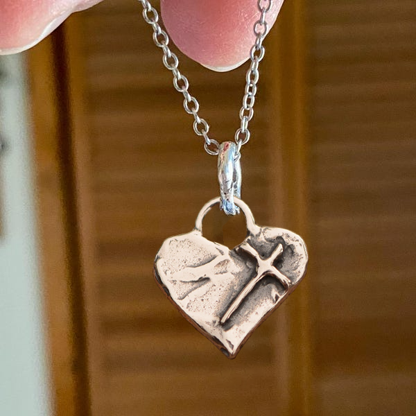 ✝️100% Handgefertigtes Sterling Silber Herz mit Kreuz(Handmade®)