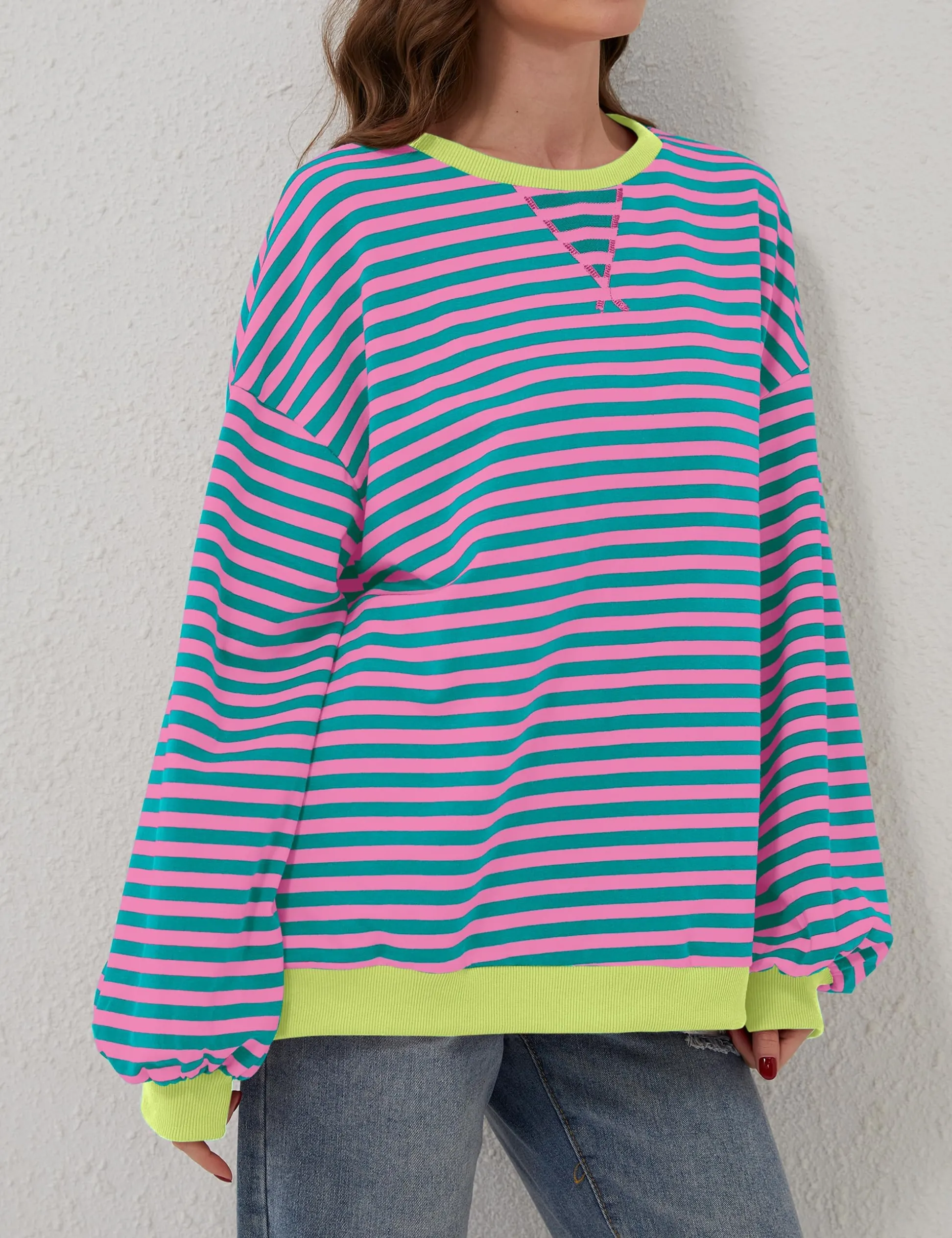 🔥 Women Oversized Striped Color Block Long Sleeve -Buy 2 Free Shipping