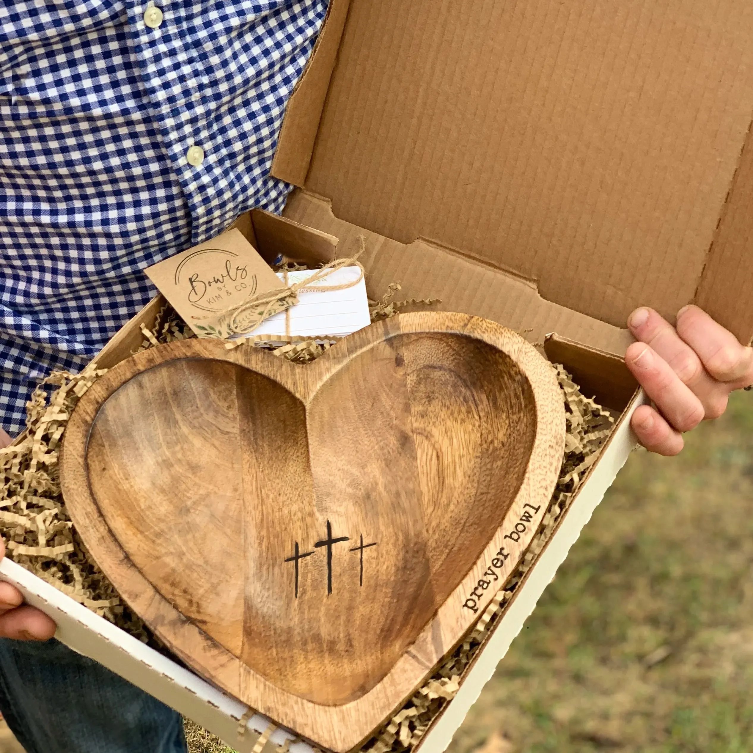 ❤️ Heart Prayer Bowl – Rustic Religious Gift with Prayer Cards