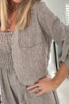 Women's Cotton and Linen Suspender Cardigan Casual Suit