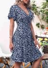 FENSACE Womens Sundress Summer Floral Short Sleeve Wrap V Neck A-Line Midi Dress