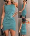 BTFBM Women 2024 Summer Sleeveless Tank Dresses Crew Neck Slim Fit Short Casual Ruched Bodycon Party Club Mini Dress