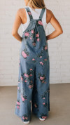 Women's Printed Pocket Casual Denim Overalls