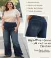 📢Letzter Tag: 49% Rabatt🏆Damen High-Waist Baggy Weite Bein Stretch Strick-Jeans – Bequeme Casual Denim
