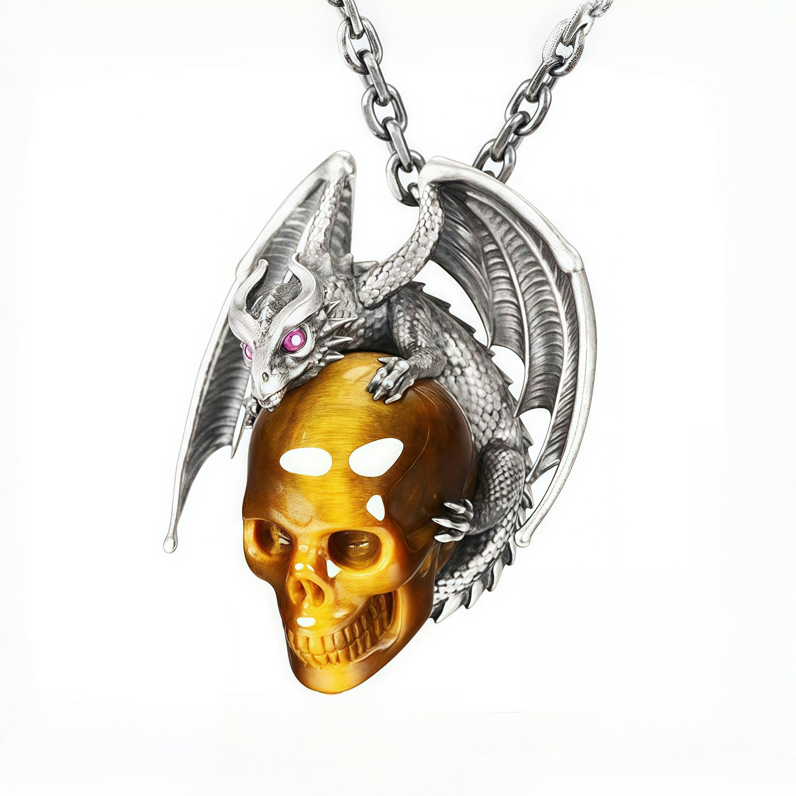 🔥Last Day 50% OFF - Silver Carved Crystal Skull Dragon Necklace
