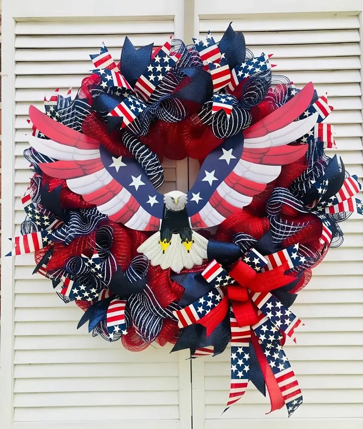🏵100% Handmade Stars & Stripes Eagle Patriotic Wreath(𝐌𝐚𝐫𝐢𝐚𝐧𝐚 𝐒𝐦𝐢𝐭𝐡 𝐇𝐚𝐧𝐝𝐦𝐚𝐝𝐞®)