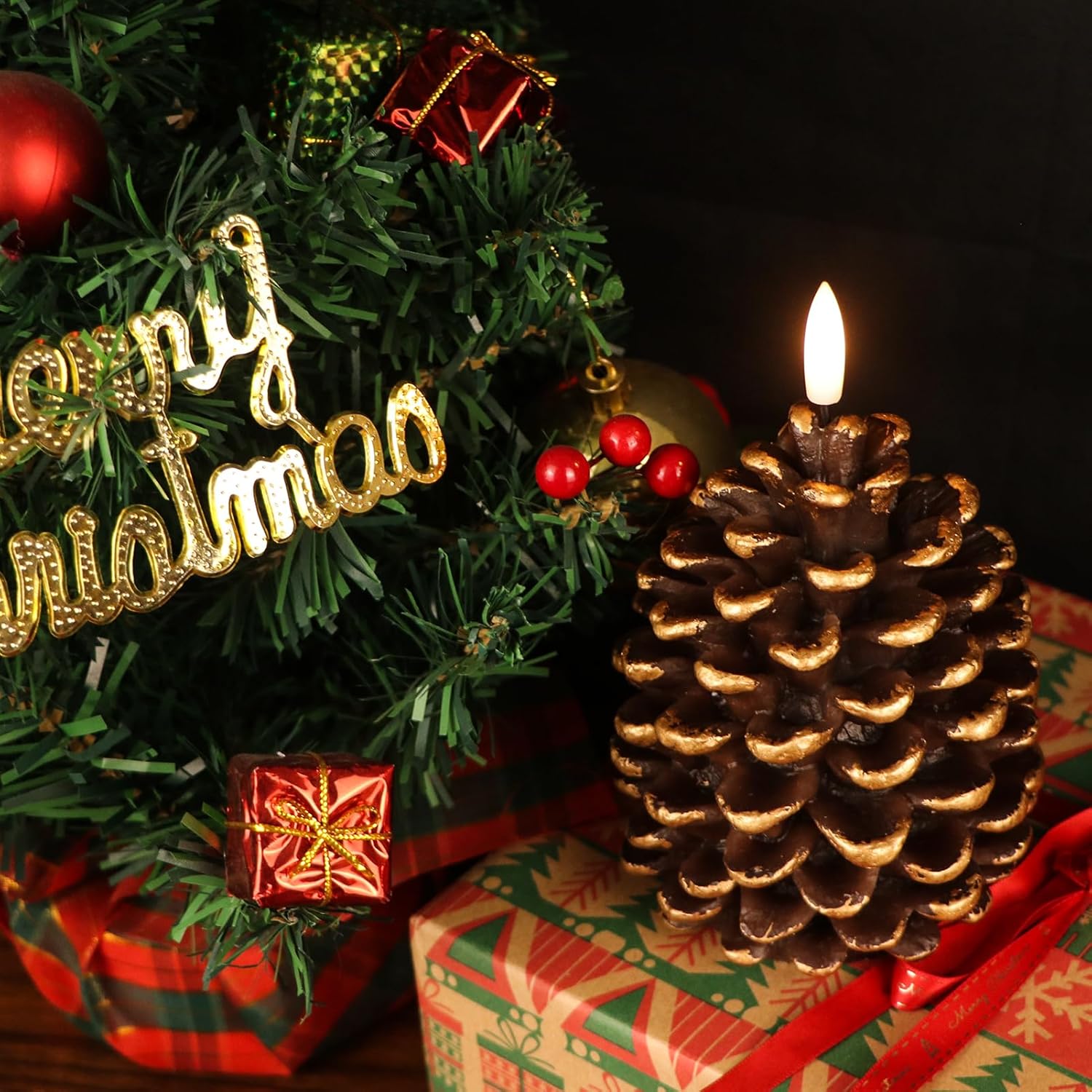 🎅2024 Christmas Promos🔥Flameless Pinecone Candles Battery Operated