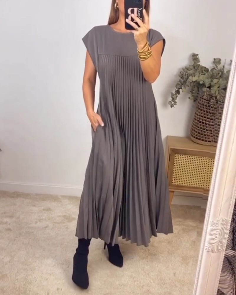 🔥Last Day Promotion 70% OFF🔥Pleated Simple Solid Color Dress