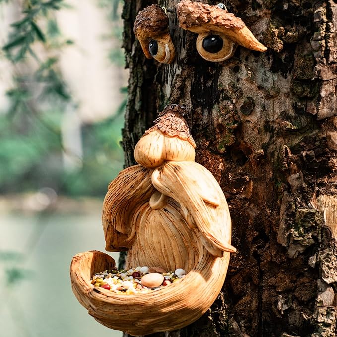 Tree Face Bird Feeder, Tree Faces Decor Outdoor, Tree Hugger Yard Art Garden Decoration, Funny Tree Decorations Outdoor Statues Old Man Tree Art