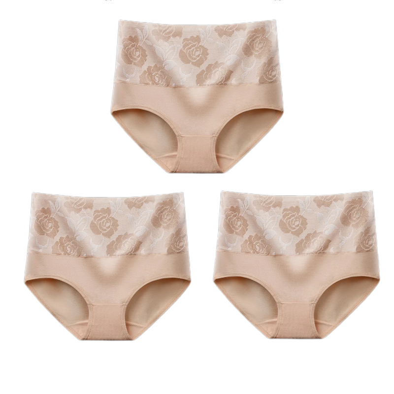 (🔥Last Day Promotion-SAVE 50% OFF) --Cotton High Waist Tummy Control Leak proof Panties Rose Jacquard Ladies Panty Multipack(3PCS/SET)-BUY 2 SETS GET 10% OFF & FREE SHIPPING