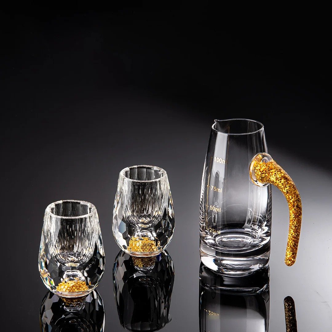 🔥Last Day Sale 49% OFF - BUY MORE&SAVE MORE-3D Glacier Glass Cup Crystal Gold Foil Shot Glasses