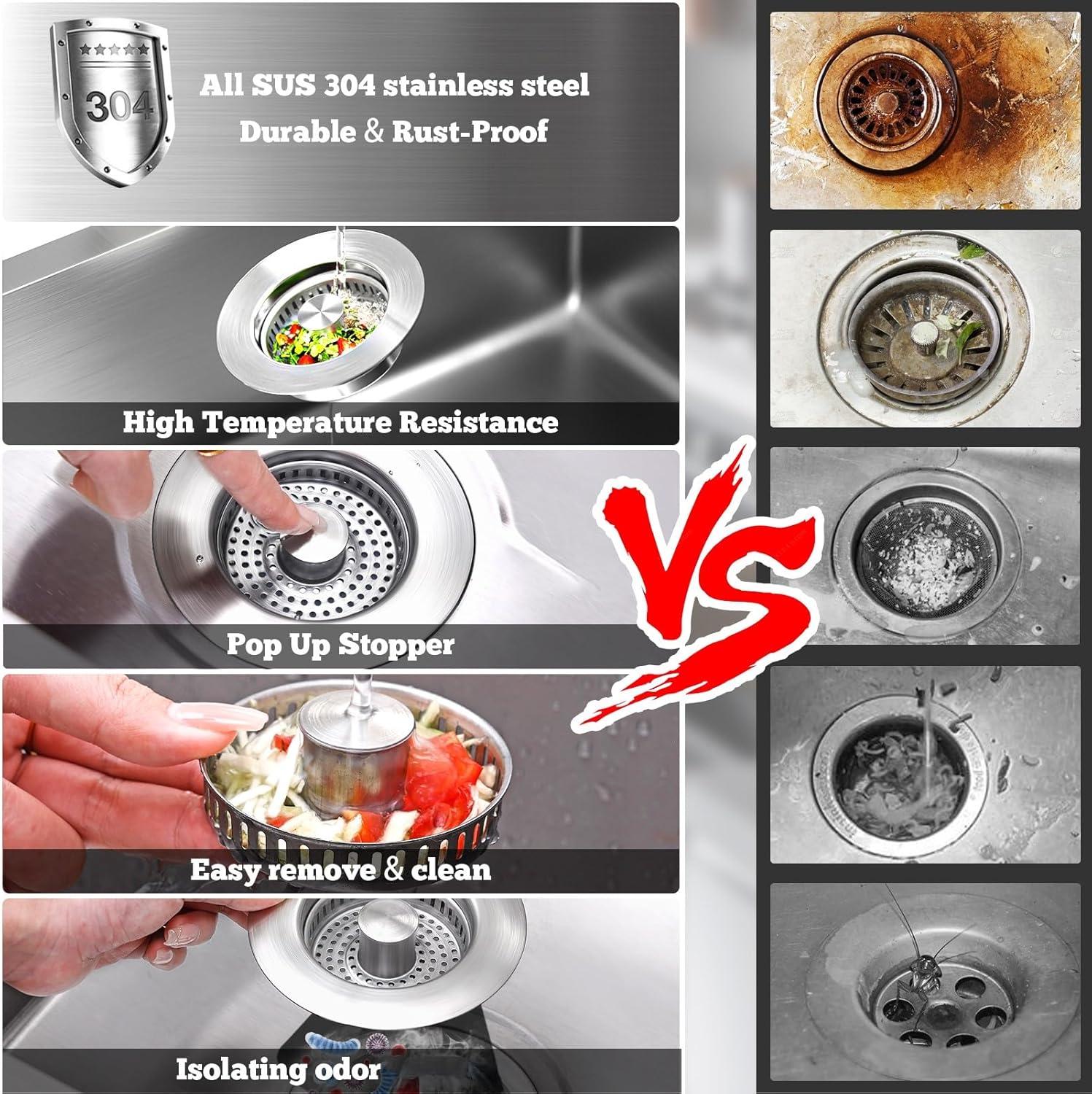 3 in 1 Kitchen Sink Drain Strainer
