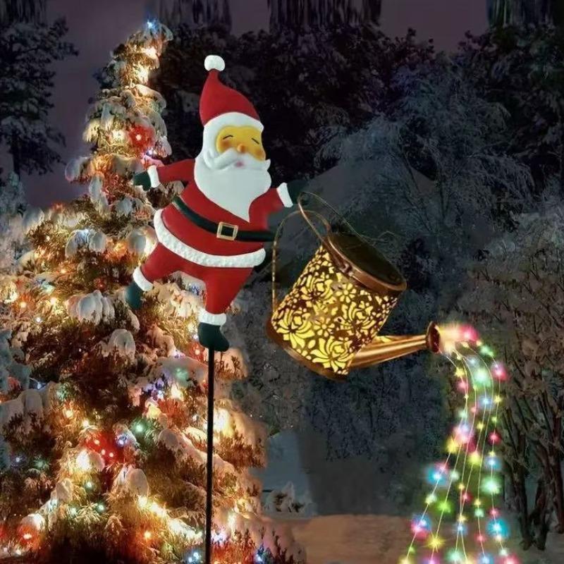 🎅 Christmas Solar Watering Can Light with Santa Decoration