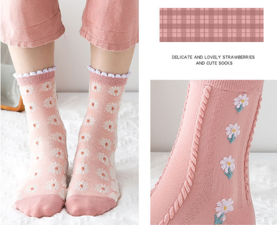 (5 Pairs) ❤️❤️This week's special Sale 48%OFF-Women's Pink Vintage Floral Cotton Socks