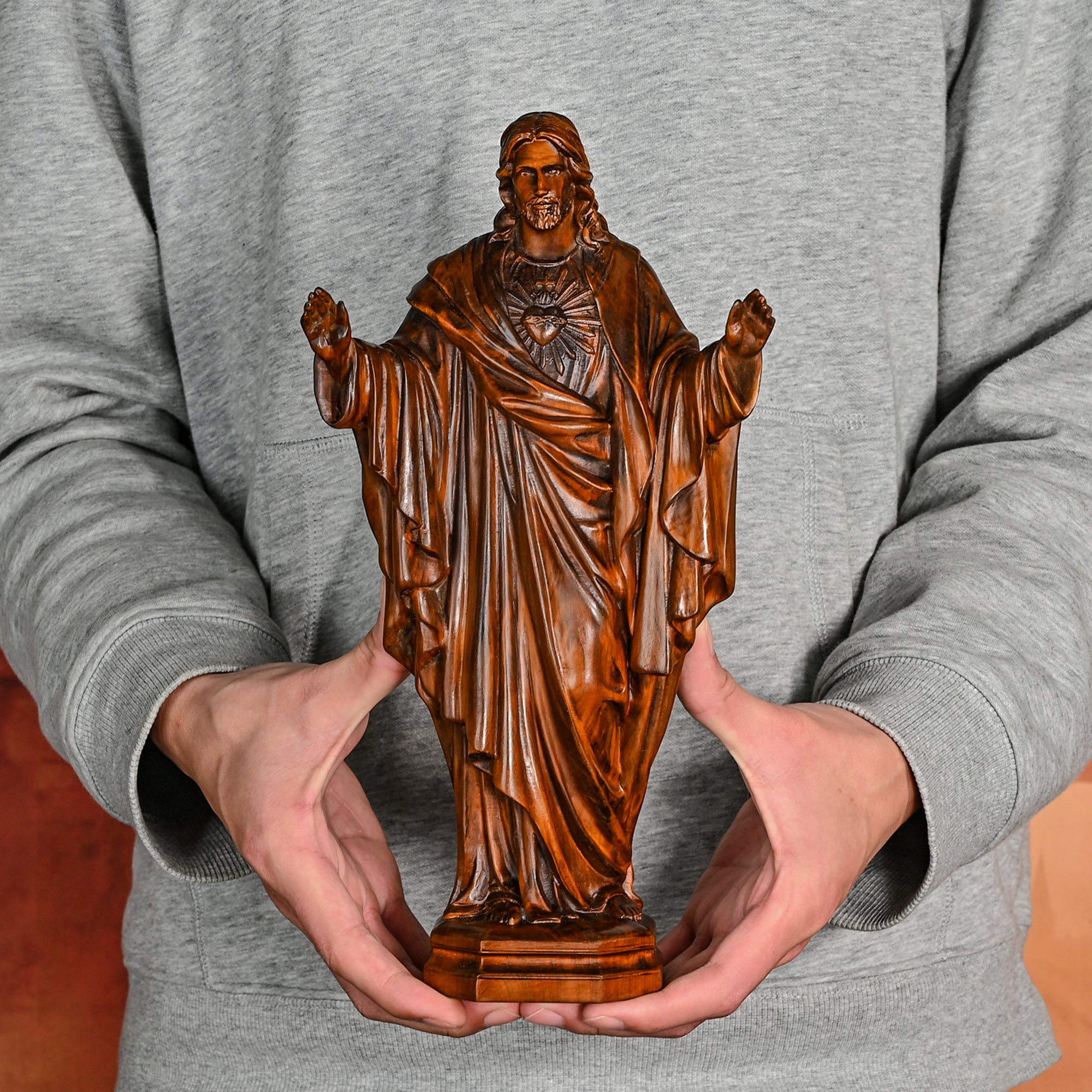 Hand Carved Sacred Heart of Jesus Virgin Mary Wooden Tabletop Ornament(𝐀𝐥𝐚𝐧 𝐄𝐰𝐞𝐧 𝐇𝐚𝐧𝐝𝐦𝐚𝐝𝐞®)