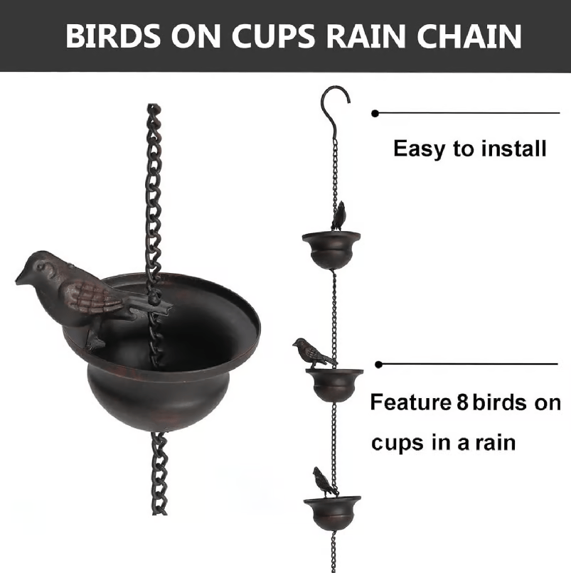 🎁TikTok Last Day Sale - 70% OFF🎉Where Rain Meets Art – Decorative Rain Chain with Bird Bath Design