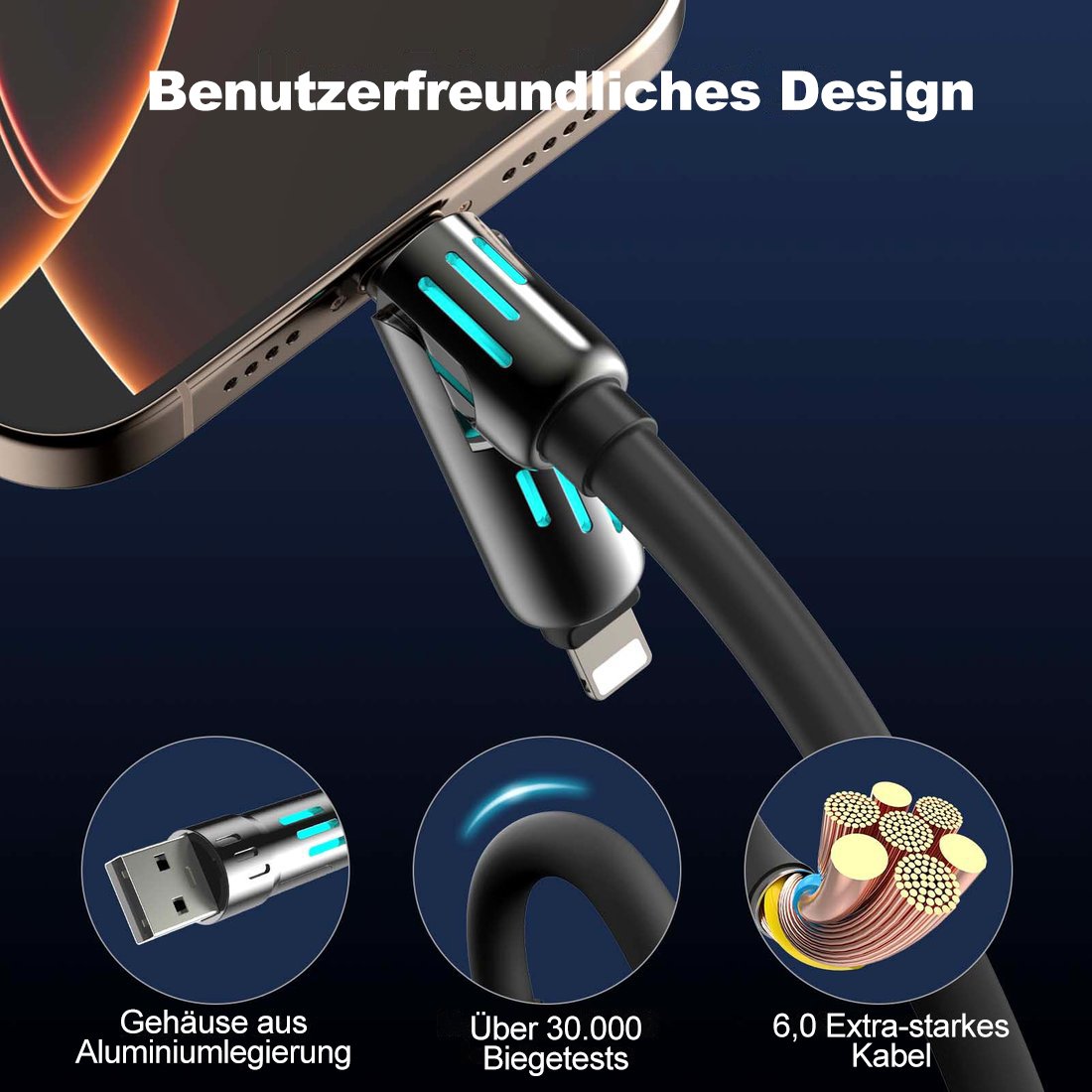 🔥DIREKTVERKAUF AB WERK⏰4-in-1-USB-Ladekabel, Schnellladung MAX 60 W