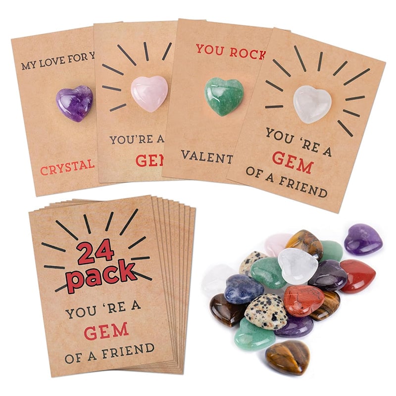 💖Valentine's Day Sale - 50%🎁 24 Pack Valentines Cards with Heart-Shape Crystals