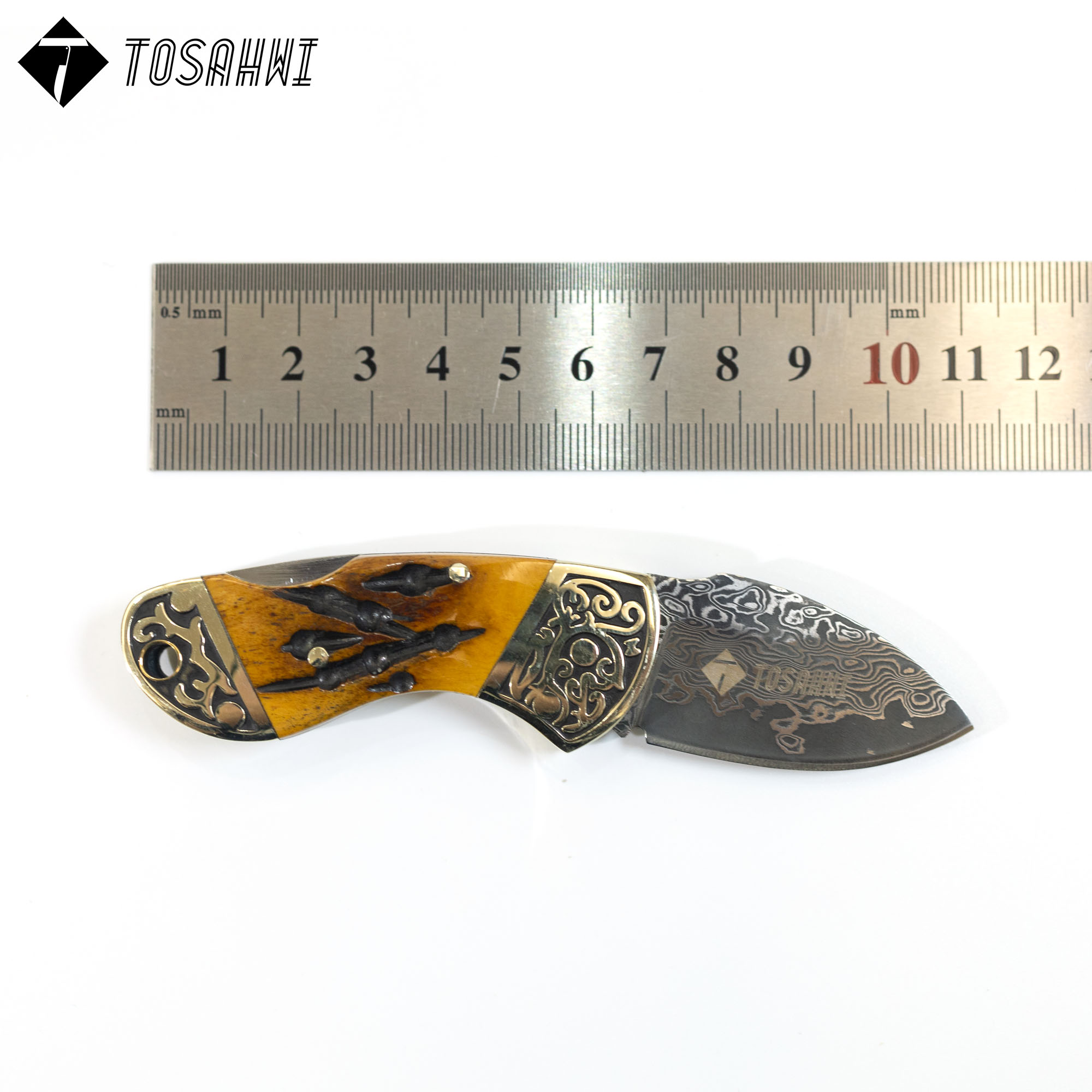 TOSAHWI HANDMADE Beef Bones Damascus Mini Pocket Folding Blades-69530