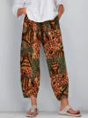 Women Irregular Rendering Printed Ethnic Pocket Pants