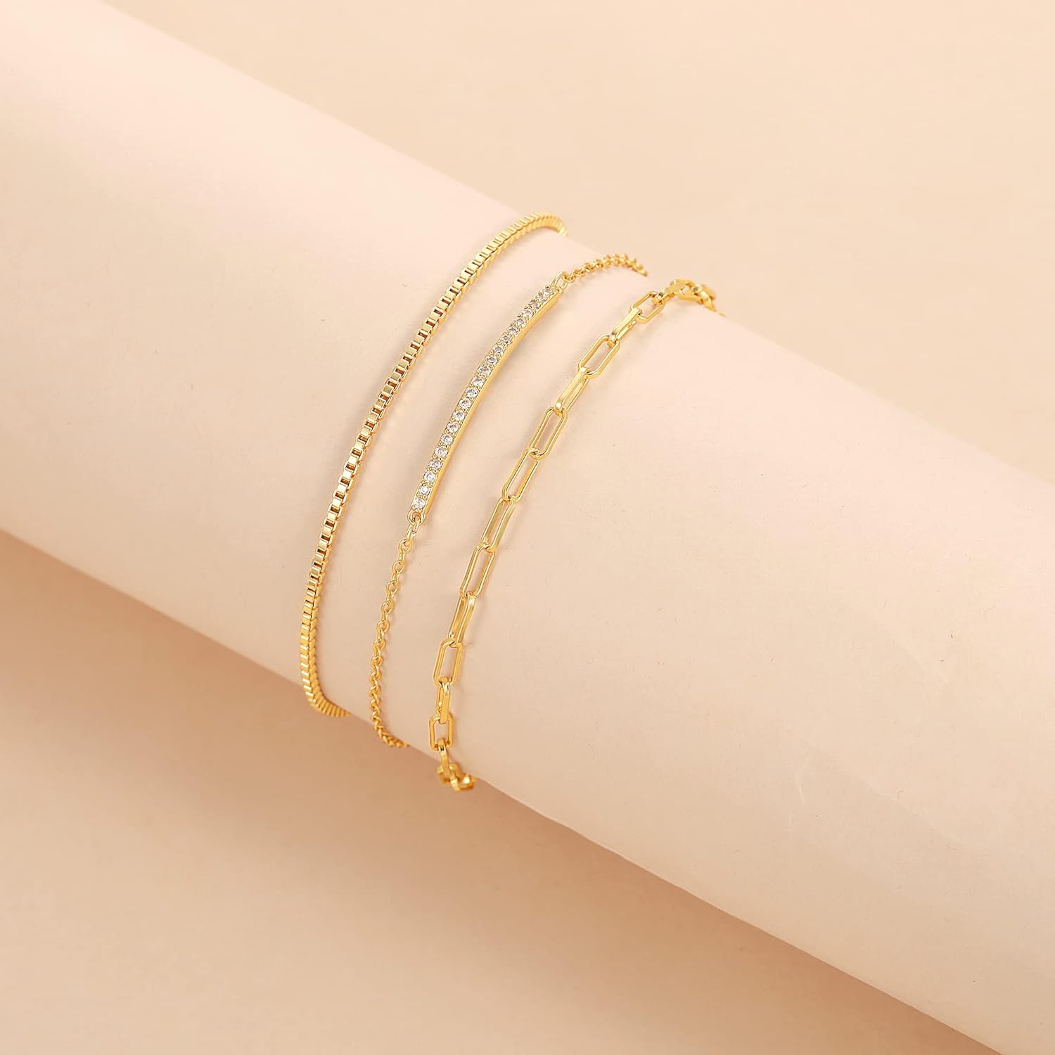 Moodear Gold Bracelet for Women 14K Real Gold Bracelet Sets for Women Dainty Snake Chain Bracelet Adjustable Cuban Link Bracelet for Women Cuff Bangle Gold Stackable Bracelets for Womens Jewelry Sets