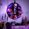 🦇 Black Bat Cat Spooky Party Wreath with Purple Glowing Lights