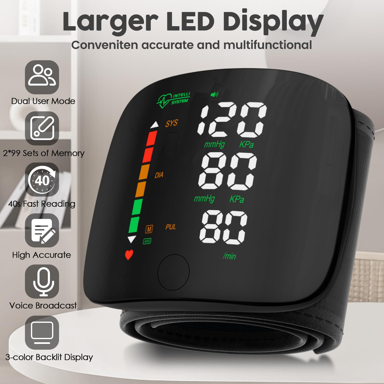 Wrist Blood Pressure Monitor Led Display, Touch Screen Wrist Blood Pressure Cuff