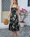 Floral Midi Corset Dress Boho Flowy Slit Lace Up Dresses for Women Going Out A Line Casual Sundress