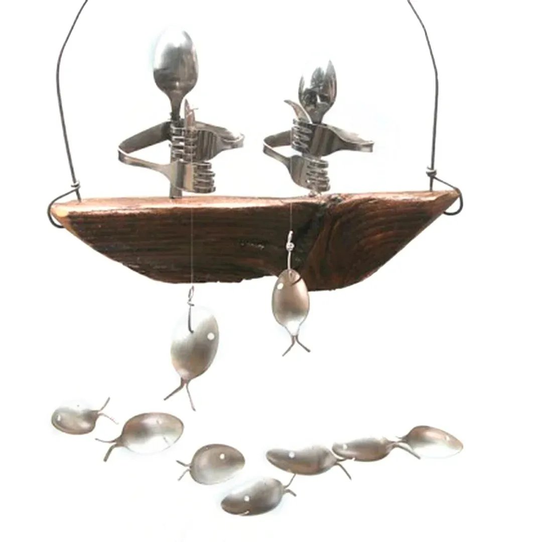 Last Day 50% OFF -Fishing Man Spoon Fish Sculpture Wind Chime