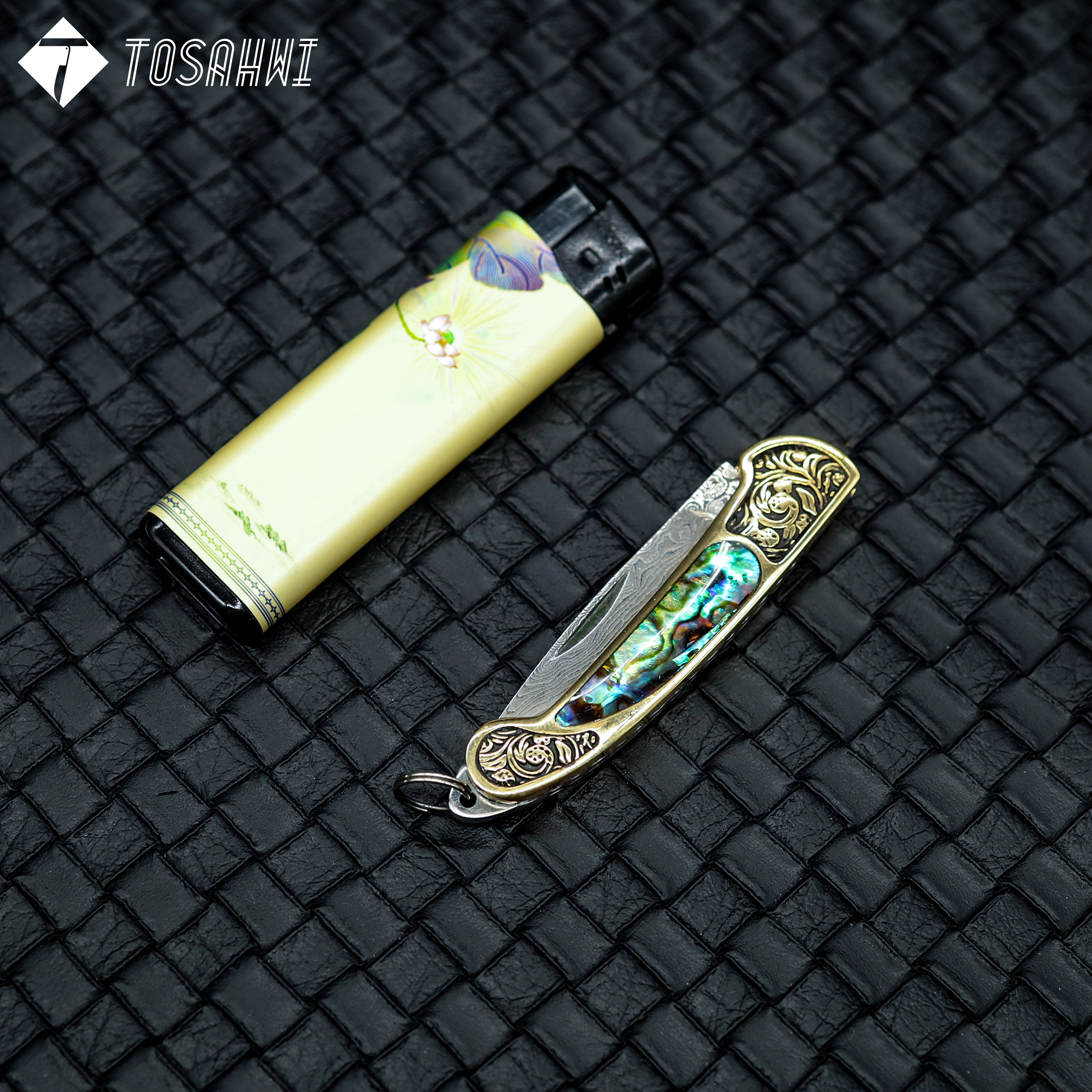 TOSAHWI HANDMADE Colorful shell Damascus Mini Pocket Folding Blades-69528