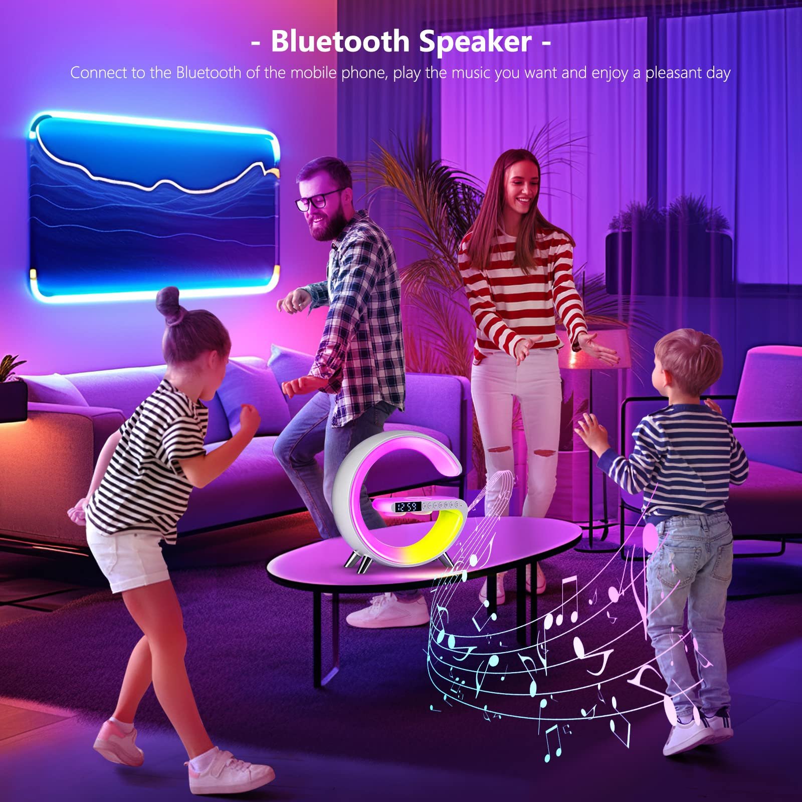 🔥Multifunctional Bluetooth Speaker-Colorful Atmosphere Light Wireless Charging and Clock All-in-one Machine