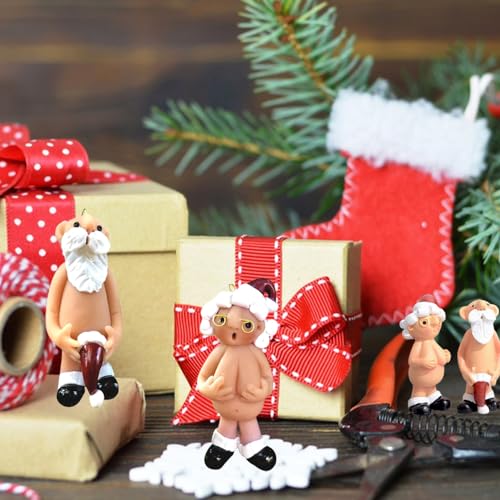 1 Pair Santa Claus Charms Christmas Decorations Nude Naughty Funny Santa Claus with Stocking Cap Ornament Party Decoration Gifts