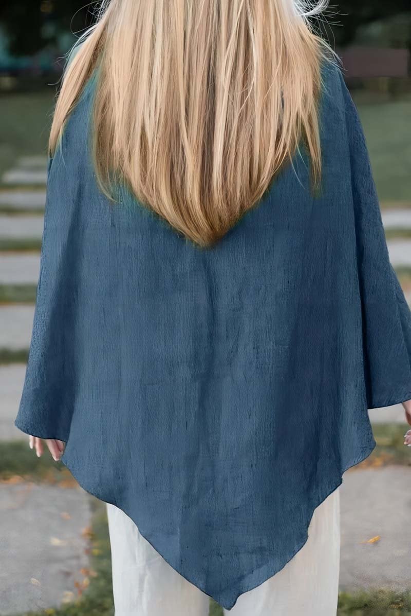 Women's solid color casual loose asymmetric cotton and linen top
