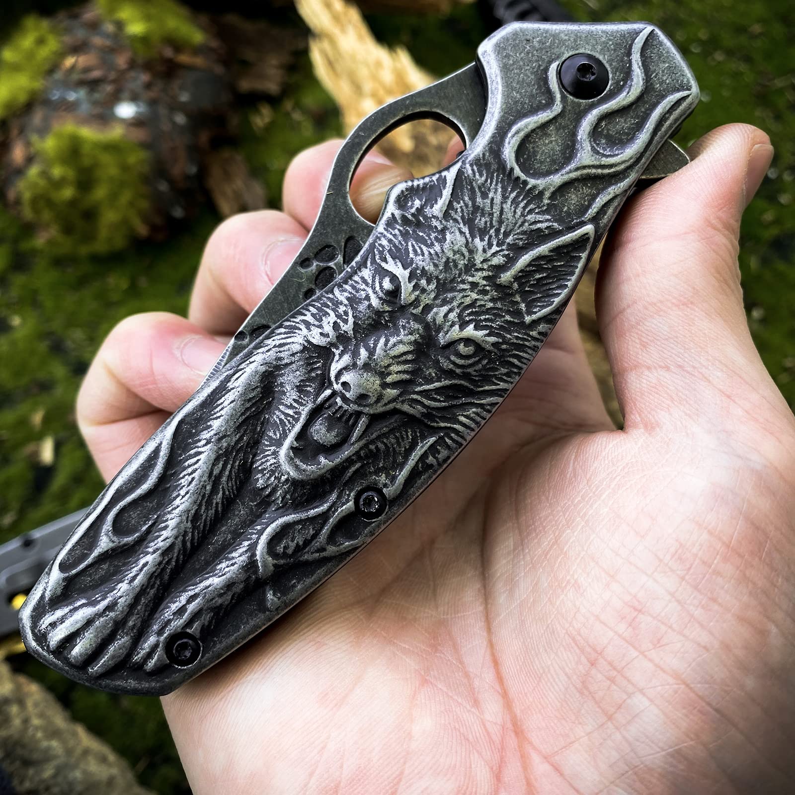 🔥Last 4 days - 70% discount🔥3D Wolf Stonewash Collectors Outdoors Survival Hunting Knife