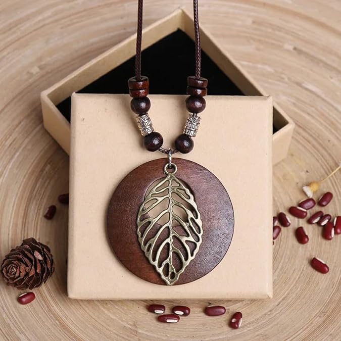 Handmade wooden boho style vintage pendant