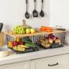 2 Set Stackable Wire Basket with Bamboo Top -Kitchen Counter, Pantry Organization and Storage - Cabinet, Shelf, Countertop Space Saving Organizing - Produce, Fruit, Onion, Potato, Bread Organizer Bin