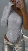 Women's One-shoulder Tight-fitting Rhinestone Top