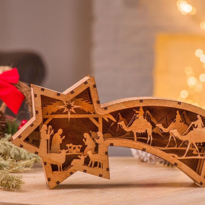 (🌲Early Christmas Sale- 50%) 🎁Bethlehem shooting star nativity scene wooden LED light