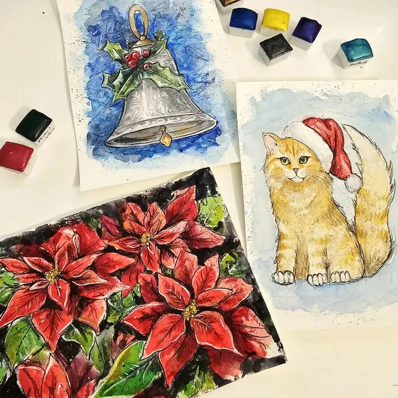 🎨Advent Calendar 24 Envelopes Watercolor Christmas Set