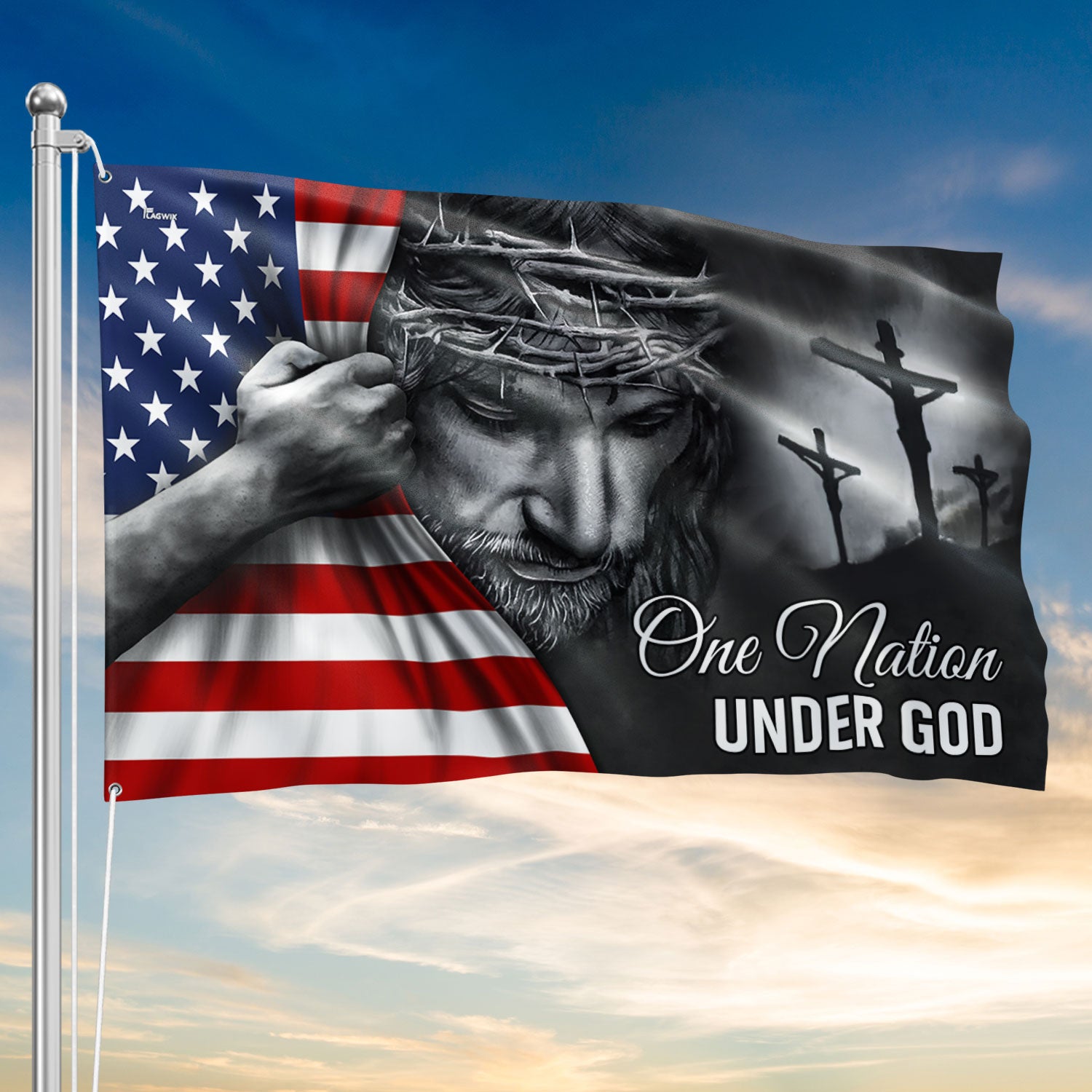 🔴🔵⚪One Nation Under God Jesus Flag - Patriotic Grommet Flag Gift for Faithful Hearts & Home Decor