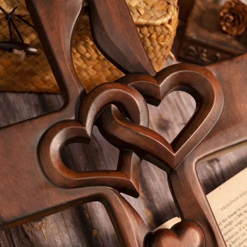 💝Christmas Gift- Intertwined Hearts Wooden Cross - Encouragement Gift