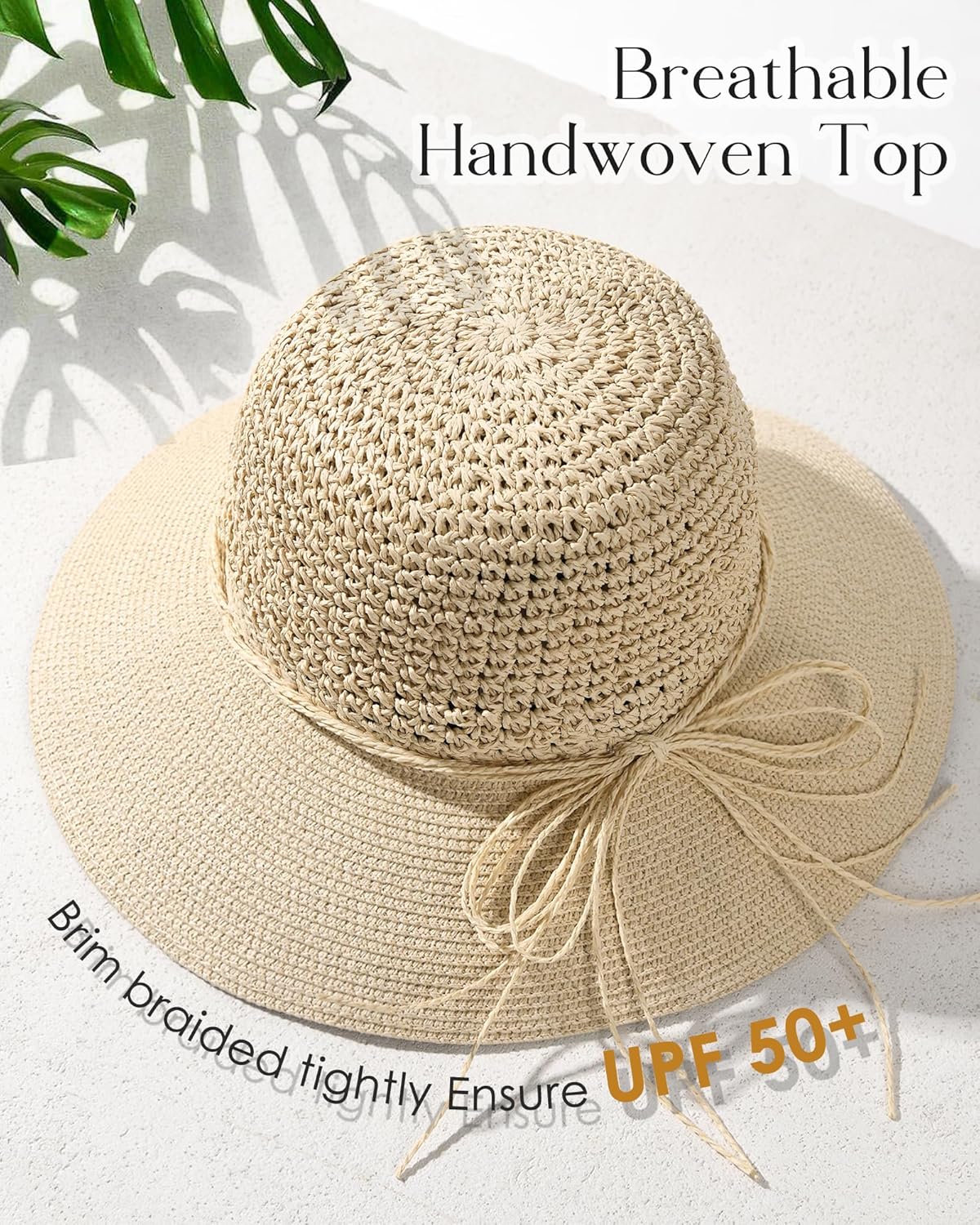 FURTALK Sun Hats for Women Beach Hat Wide Brim Handmade Straw Hat Breathable Foldable Packable Cap for Travel UPF