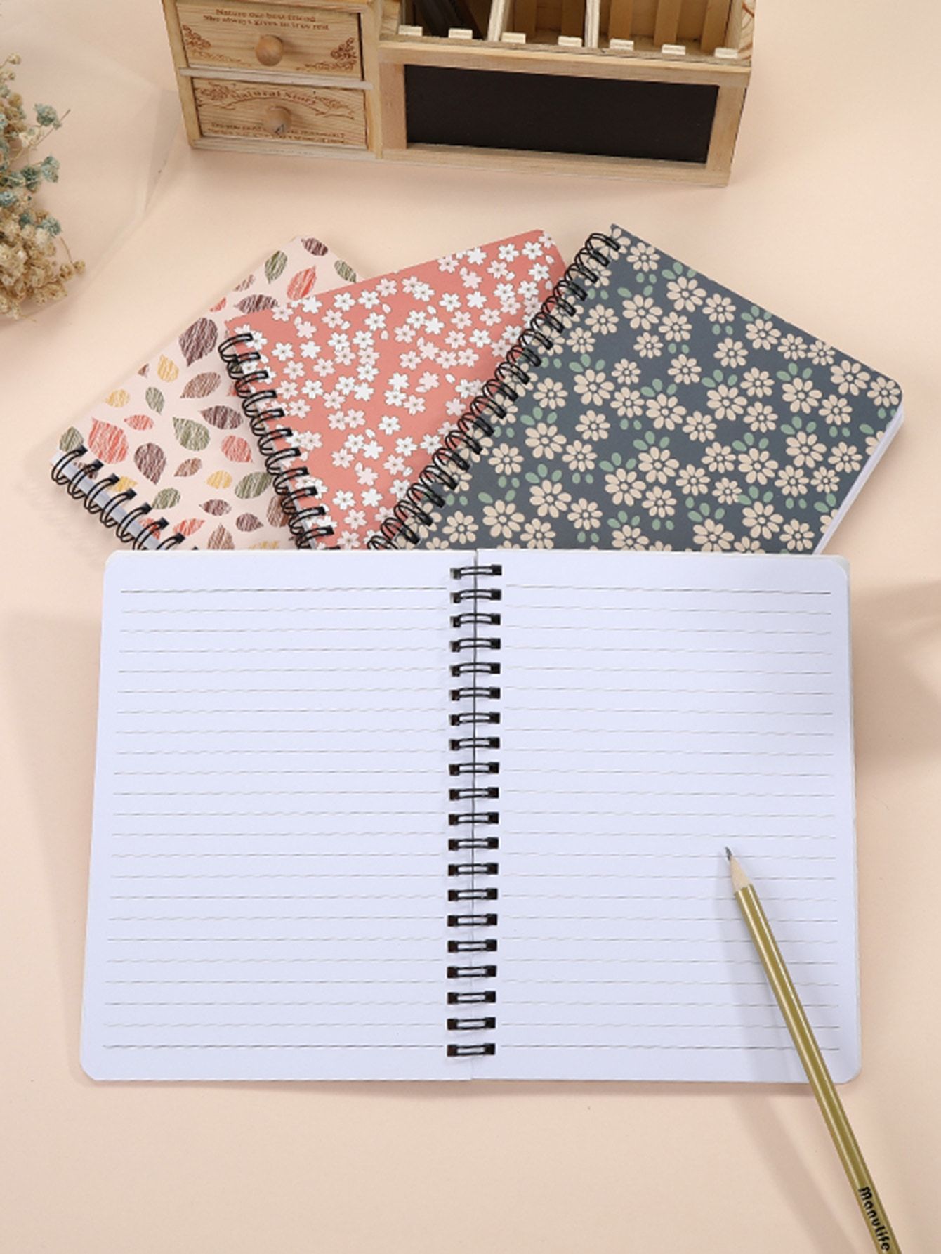 Floral Overlay Print Spiral Notebook 1pack