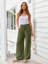 LILLUSORY Women's Linen Summer Palazzo Pants Flowy Wide Leg Beach Pants with Pockets