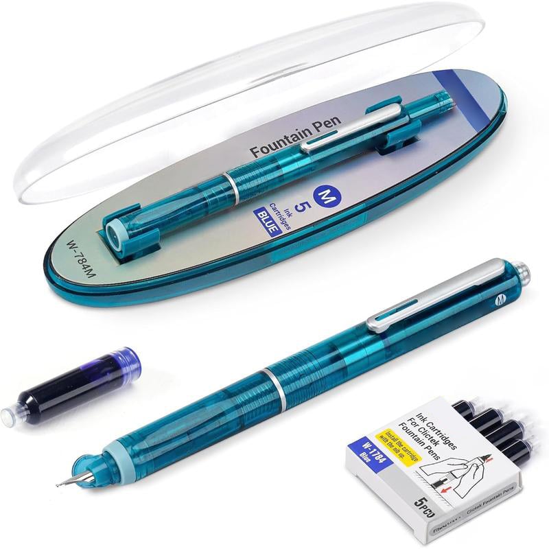 🔥 Füllfederhalter, einziehbar: 0,38 mm, blaue und schwarze Tinte, transparenter Schaft, inkl. 5 nachfüllbaren Tintenpatronen