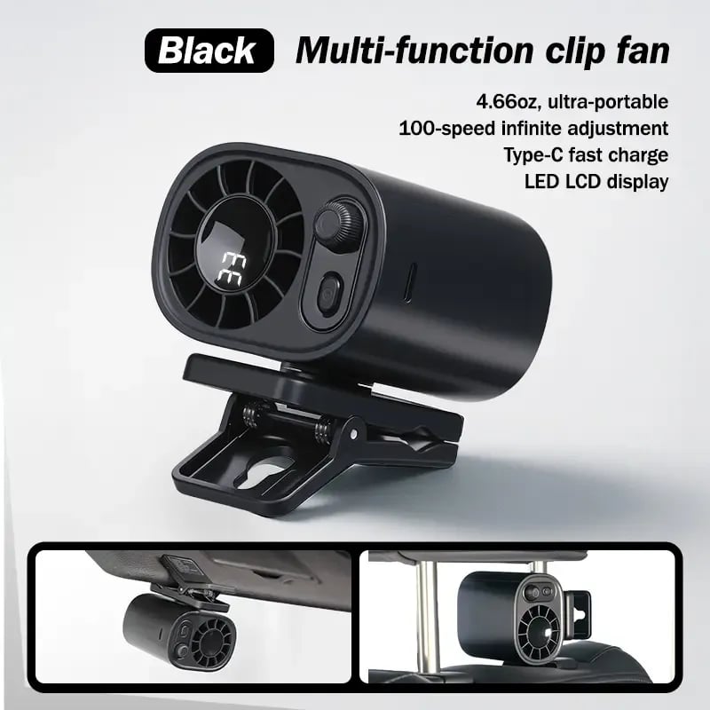 🎁TikTok Last Day Sale - 70% OFF🎉Car Clip On Fan with LED Display -360° Rotation, 100 Speeds Adjustable, USB Rechargeable