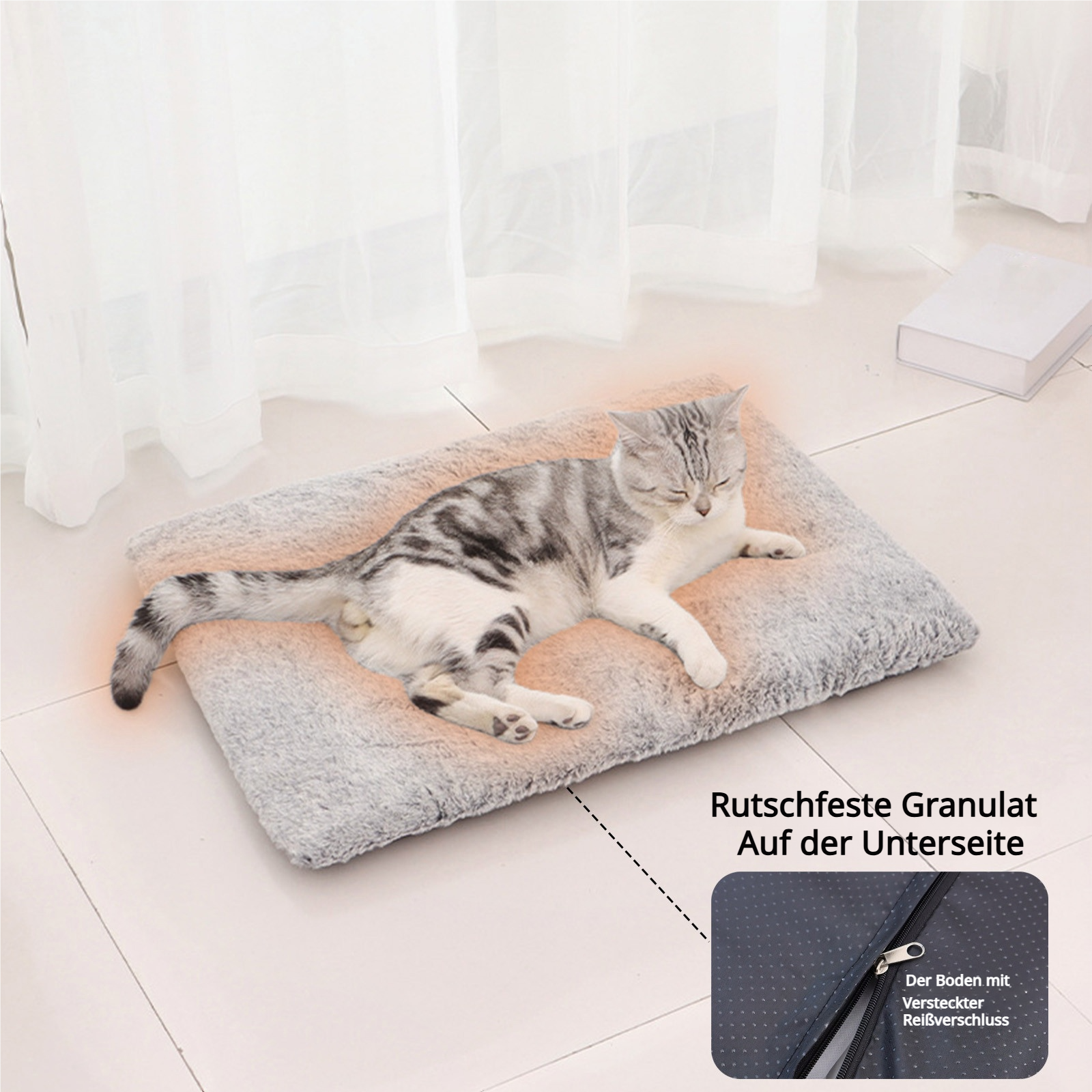 Aihimol Self Warming Cats Bed, Ultra Soft Cats Dog Pet Heating Pad For Indoor Outdoor, Non-Slip Heated Cats Mat Thermal Blanket Removable And Washable Faux Rabbit Furry