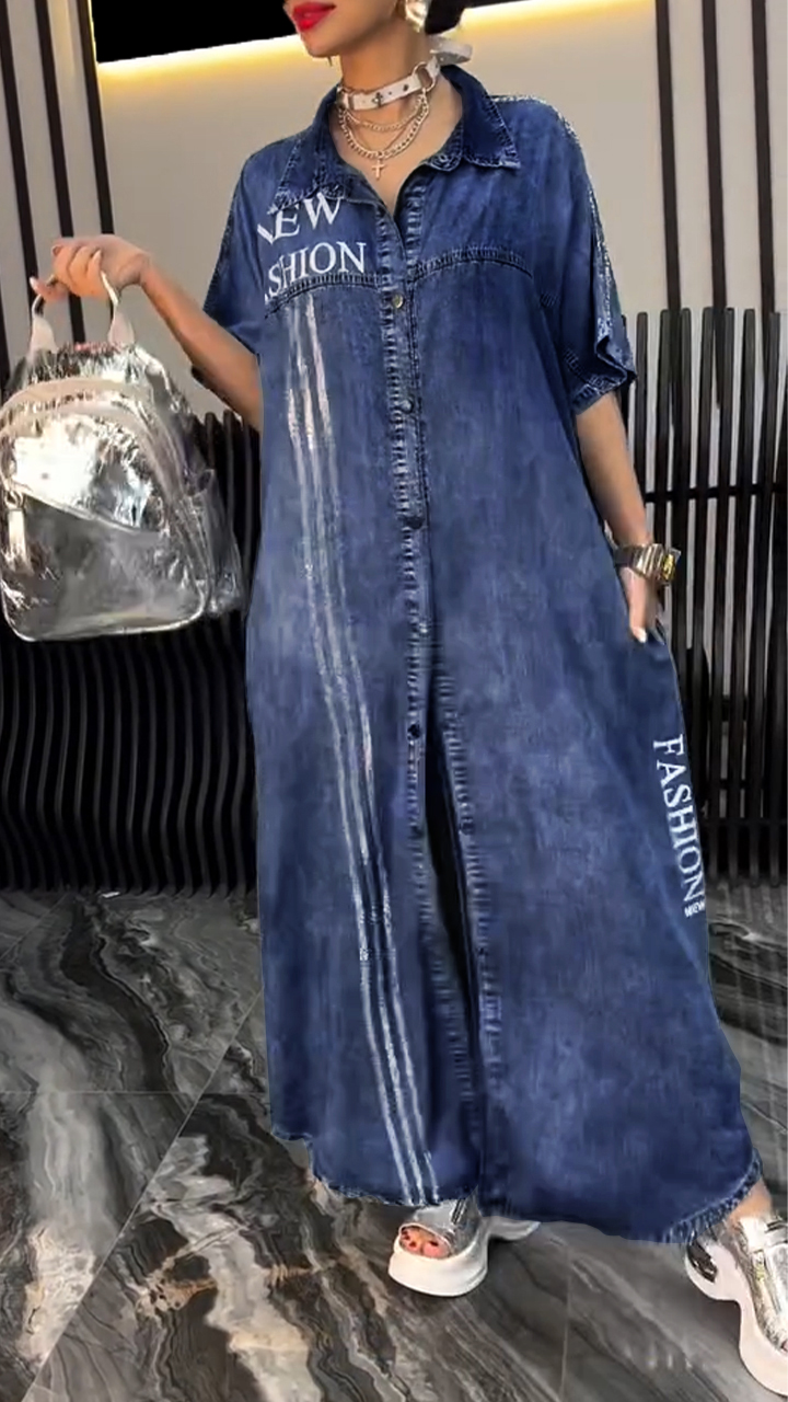 Women's Lapel Tencel Comfortable and Fashionable Dress